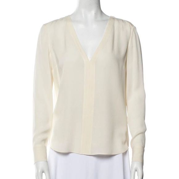 A.L.C 100% silk v-neck long sleeve blouse white cream - Picture 2 of 7